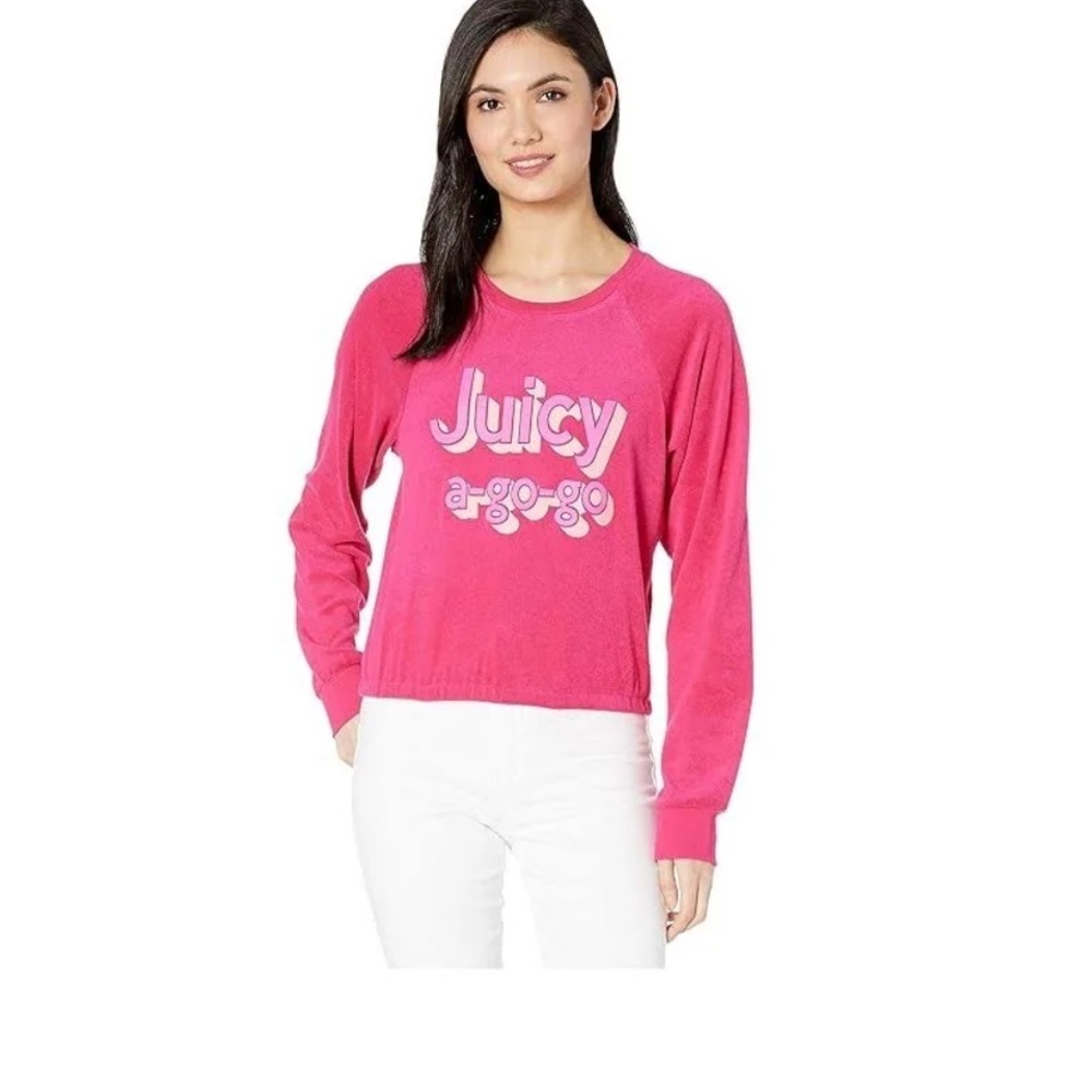 Juicy Couture Juicy A Gogo Microterry Logo Pullover Sweet Raspberry Size SMALL